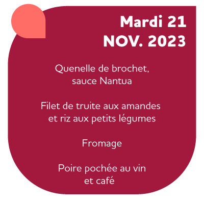 menu mardi 21 novembre repas festif chasse pêche et vendanges