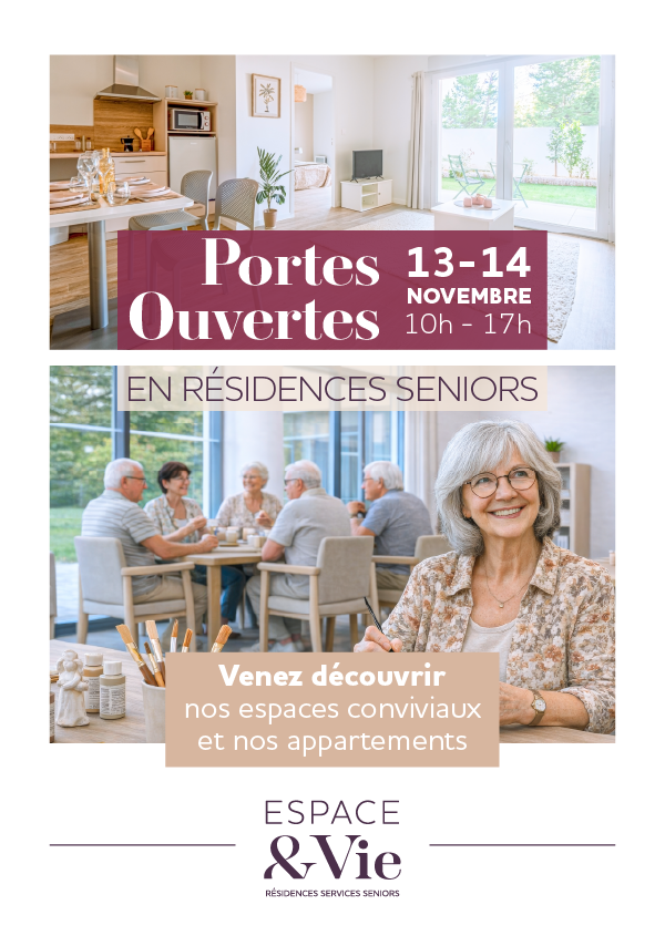 Affiche portes ouvertes résidences seniors espace et vie 13 et 14 novembre 2026